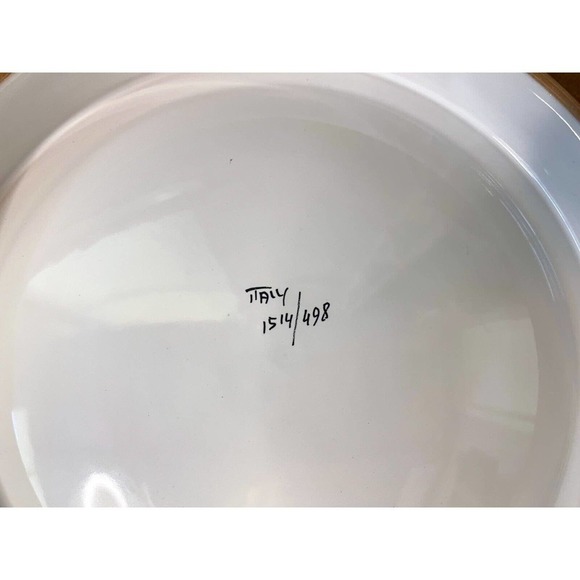 Mcm Ceramic Ashtray Large Hand-painted White Gold Pears Floral Italy Vintage - Picture 7 of 7